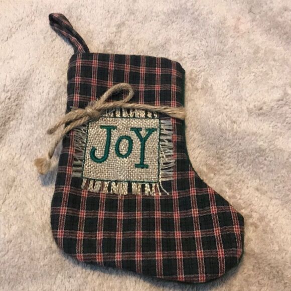 NWT Plaid Christmas Joy Mini Stocking Green  Xmas Decor - Picture 1 of 16